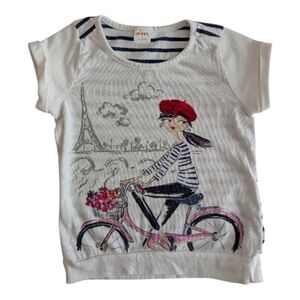 Gymboree Girls White Tee with Paris Bicycle Graphic and Red Beret Cotton Size 6
